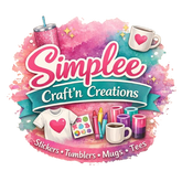 Logo of Simplee Craft'n Creations with colorful design elements and product types listed.