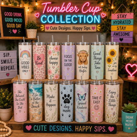 Custom 20oz stainless steel skinny tumbler with printed design and metal straw