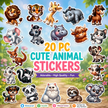 Set of 20 cute animal stickers with a colorful background