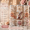 20oz Luxury Floral 3D Tumbler | Rhinestone Gem Wrap | Skinny Insulated Cup