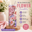 Floral tumbler with decorative elements on a light background