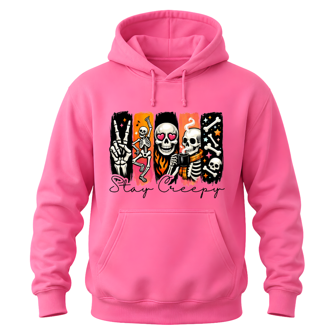 Stay Creepy Adult Hoodie Sweater with Colourful Skeleton Graphic