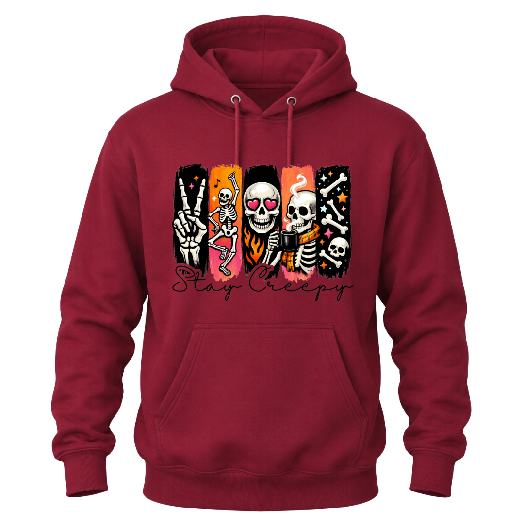 Stay Creepy Adult Hoodie Sweater with Colourful Skeleton Graphic