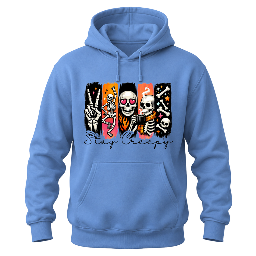 Stay Creepy Adult Hoodie Sweater with Colourful Skeleton Graphic