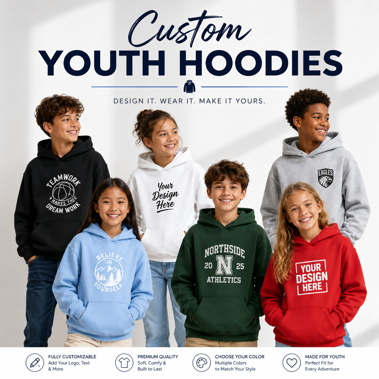 Custom Youth Hoodies Personalized Kids Sweatshirts
