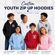 Custom Youth Zip Up Hoodies Personalized Kids Full Zip Sweatshirts