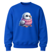 Royal blue youth sweater featuring a charming bird graphic perfect for animal loving kids.