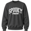 Dark heather Spooky Season Halloween crewneck with contrasting graphic lettering for men and women