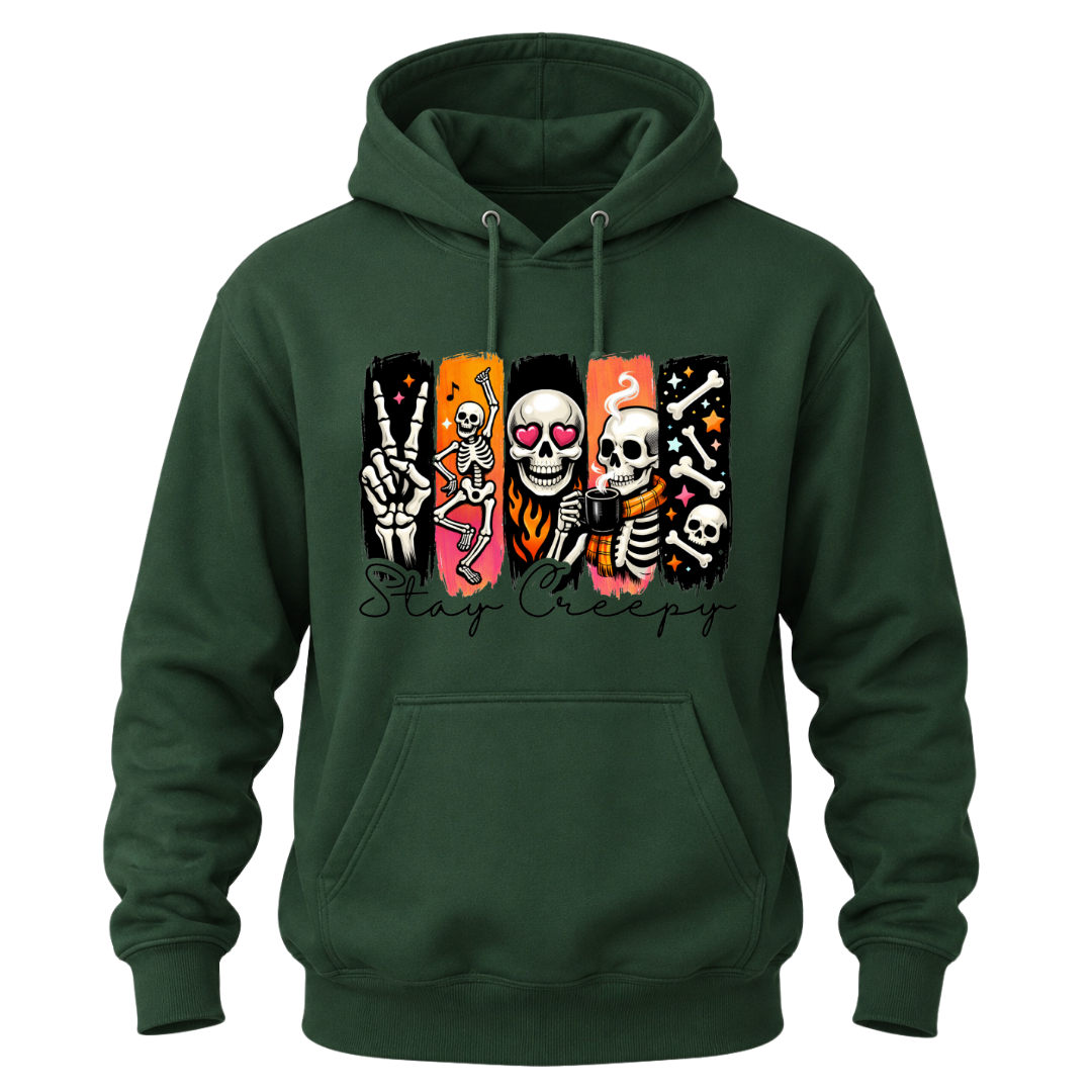 Stay Creepy Adult Hoodie Sweater with Colourful Skeleton Graphic