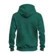 A dark green pullover hoodie shown from the back, displayed on a clean white background.