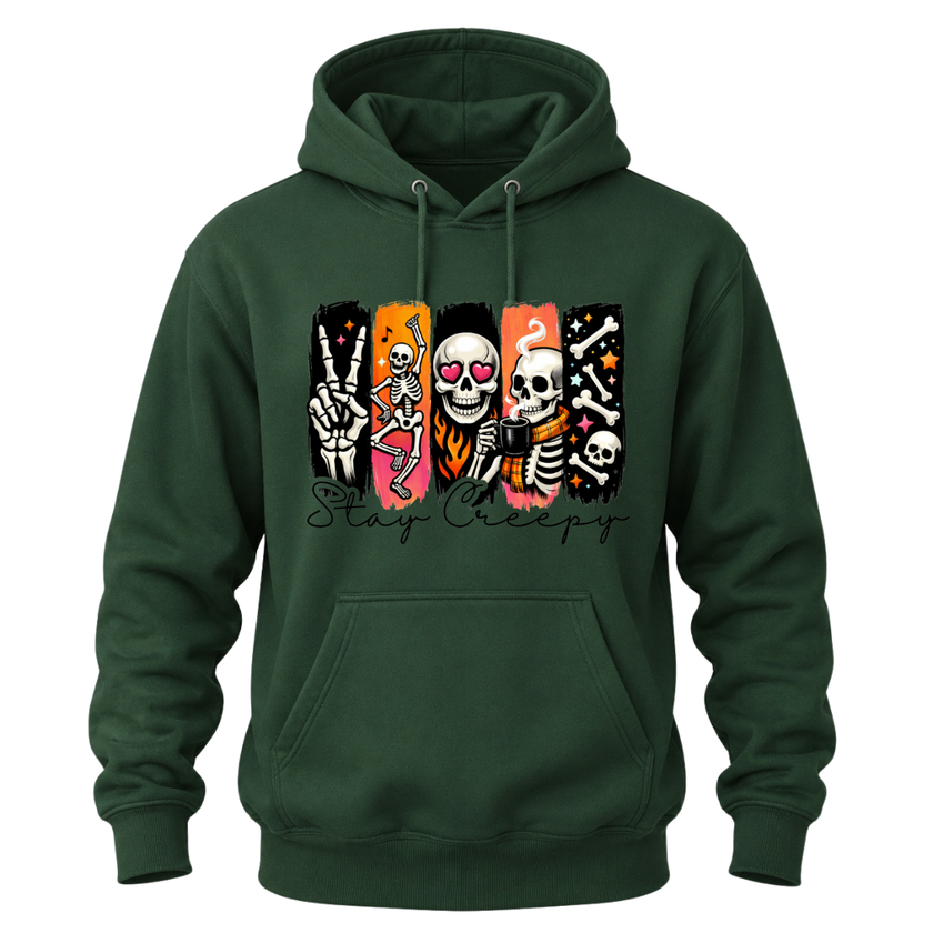 Stay Creepy Adult Hoodie Sweater with Colourful Skeleton Graphic