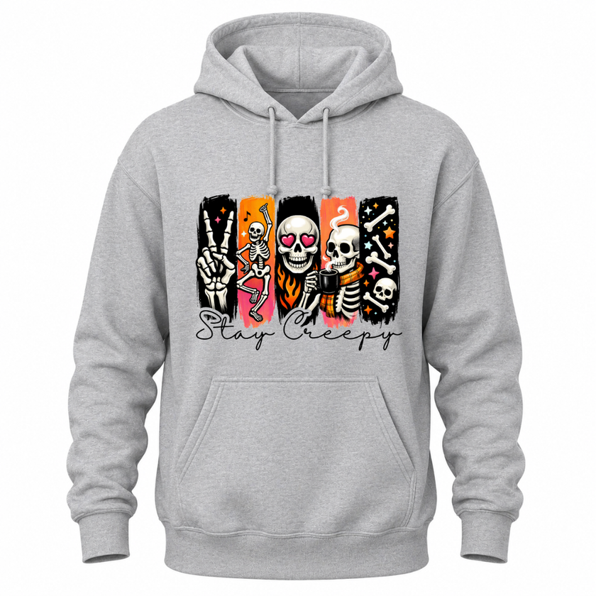 Stay Creepy Adult Hoodie Sweater with Colourful Skeleton Graphic