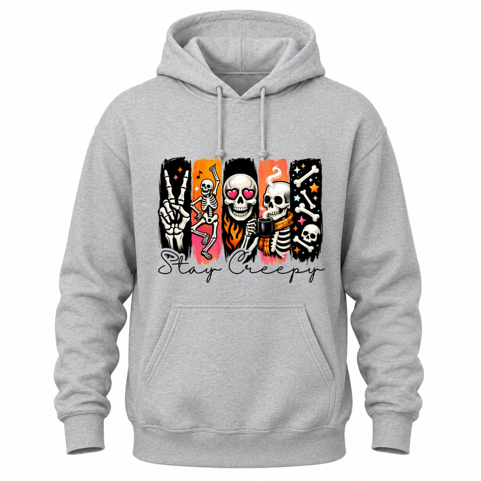 Stay Creepy Adult Hoodie Sweater with Colourful Skeleton Graphic