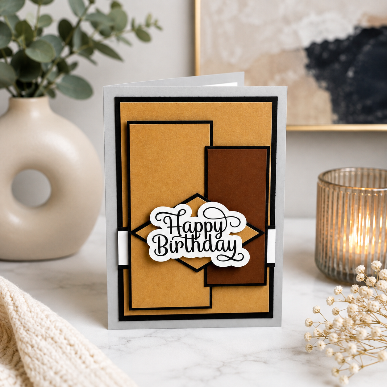 Handmade Modern Masculine Birthday Card with Layered Geometric Design