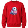 Bright red youth crewneck sweater with cute animal bird illustration centered on the chest.