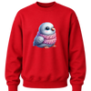 Bright red youth crewneck sweater with cute animal bird illustration centered on the chest.