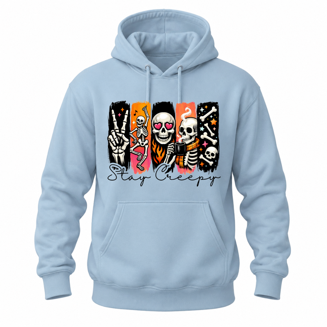 Stay Creepy Adult Hoodie Sweater with Colourful Skeleton Graphic