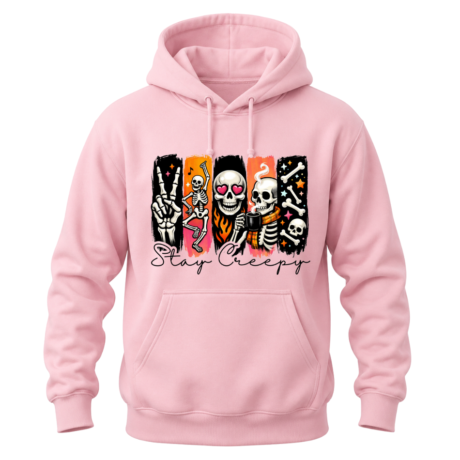 Stay Creepy Adult Hoodie Sweater with Colourful Skeleton Graphic