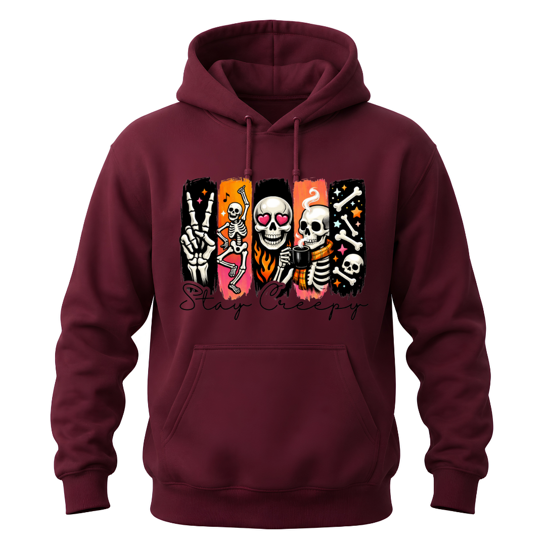 Stay Creepy Adult Hoodie Sweater with Colourful Skeleton Graphic