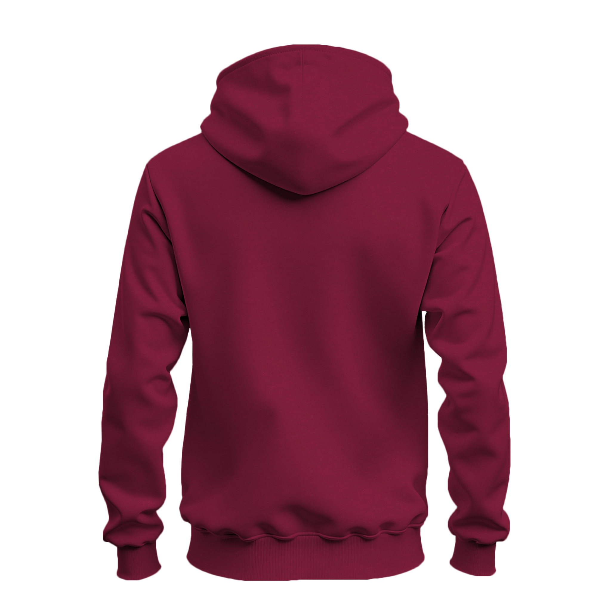 A dark red pullover hoodie shown from the back, displayed on a clean white background.