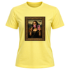 Corn silk women's novelty t shirt featuring funny selfie inspired Mona Lisa artwork