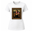 White women’s art inspired t shirt with funny Mona Lisa selfie graphic design