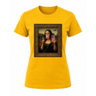 Yellow women’s statement t shirt featuring modern reinterpretation of Mona Lisa