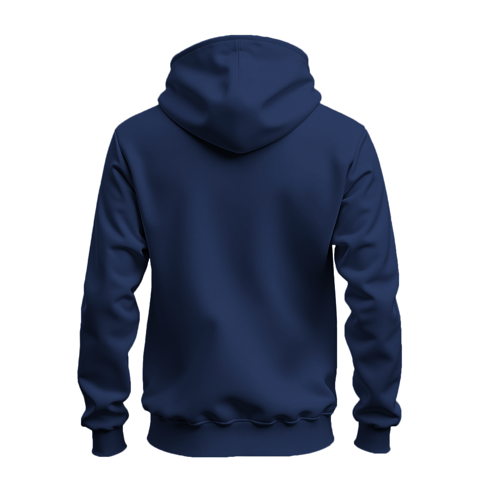 A navy blue pullover hoodie shown from the back, displayed on a clean white background.