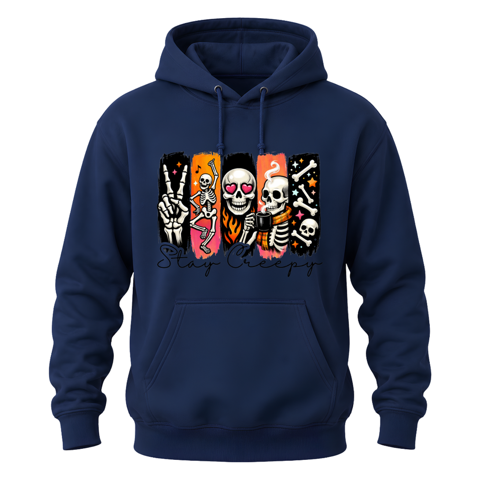 Stay Creepy Adult Hoodie Sweater with Colourful Skeleton Graphic