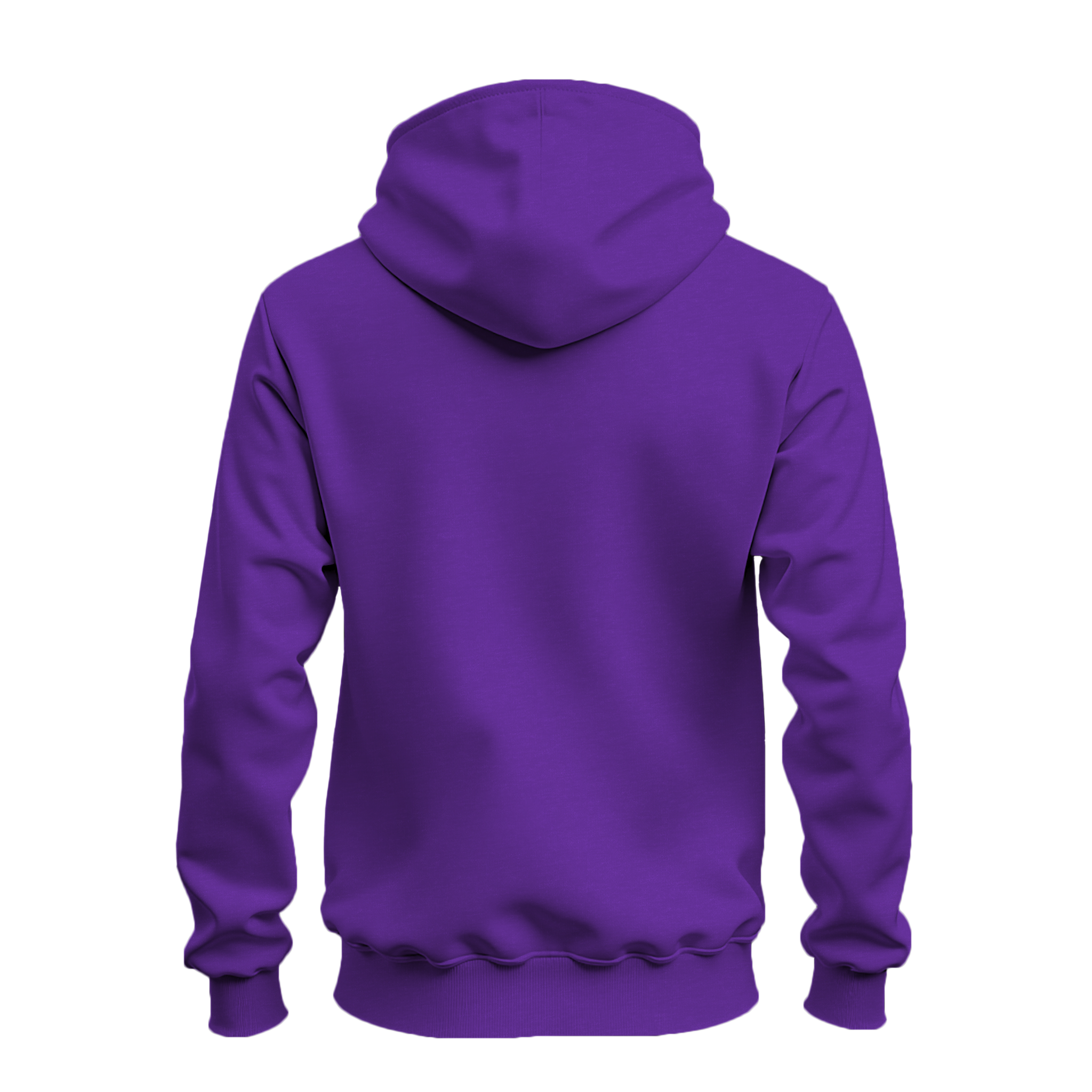 A solid purple pullover hoodie shown from the back, displayed on a clean white background.