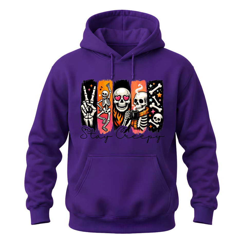 Stay Creepy Adult Hoodie Sweater with Colourful Skeleton Graphic