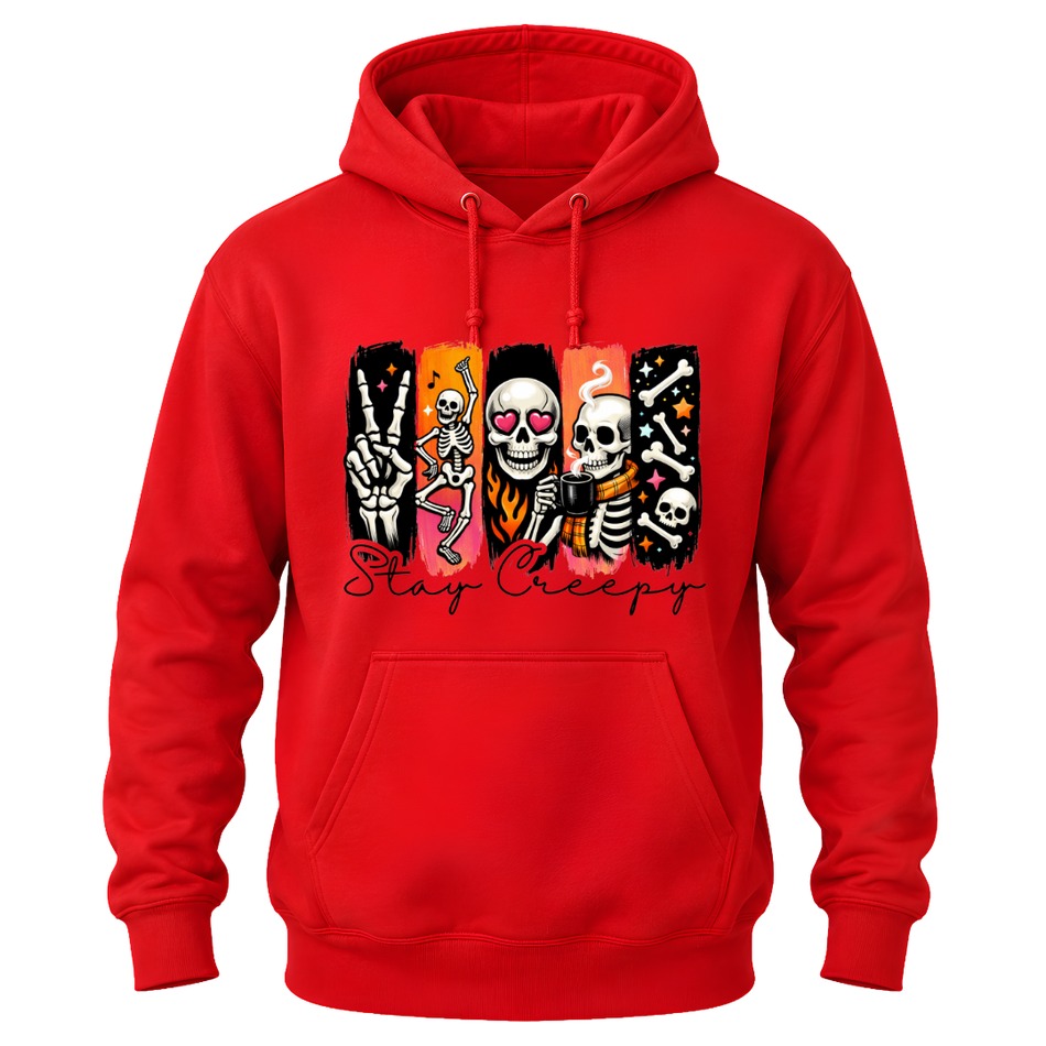 Stay Creepy Adult Hoodie Sweater with Colourful Skeleton Graphic