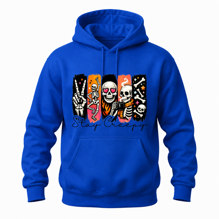 Stay Creepy Adult Hoodie Sweater with Colourful Skeleton Graphic