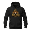 Black men's Royal Reign hoodie featuring a detailed crowned lion and gold King of the Streets graphic on the front