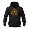 Black men's Royal Reign hoodie featuring a detailed crowned lion and gold King of the Streets graphic on the front