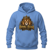 Carolina blue Royal Reign men's hoodie featuring a crowned golden lion and urban King of the Streets graphic
