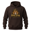 Dark chocolate men's Royal Reign hoodie with detailed lion crown artwork and bold King of the Streets front graphic