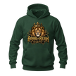 Forest green men's graphic hoodie with crowned lion artwork, gold Royal Reign lettering and urban streetwear style