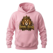 Light pink men's Royal Reign hoodie featuring a crowned golden lion and King of the Streets graphic design