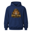 Navy men's Royal Reign lion hoodie featuring detailed gold crown artwork and bold urban streetwear graphic