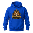Royal blue men's lion hoodie featuring Royal Reign crowned lion artwork and King of the Streets front graphic