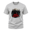Sport grey adult Halloween graphic tee displaying masked horror figures, a glowing moon and smoky cinematic artwork.