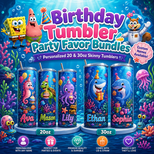 Birthday Tumbler Party Favor Bundle | Custom 20oz & 30oz Sublimation Tumblers