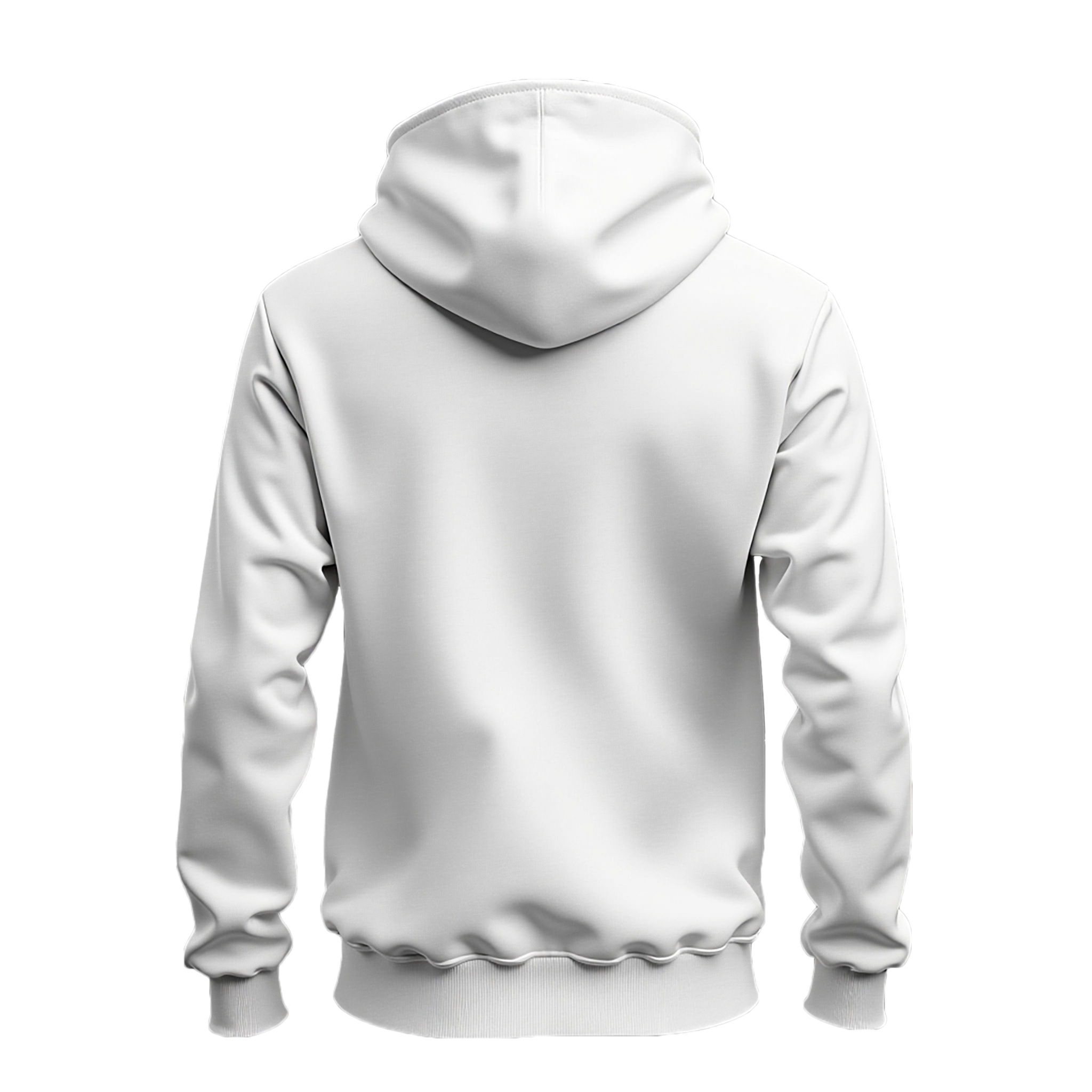 A plain white pullover hoodie shown from the back, centered on a clean white background.