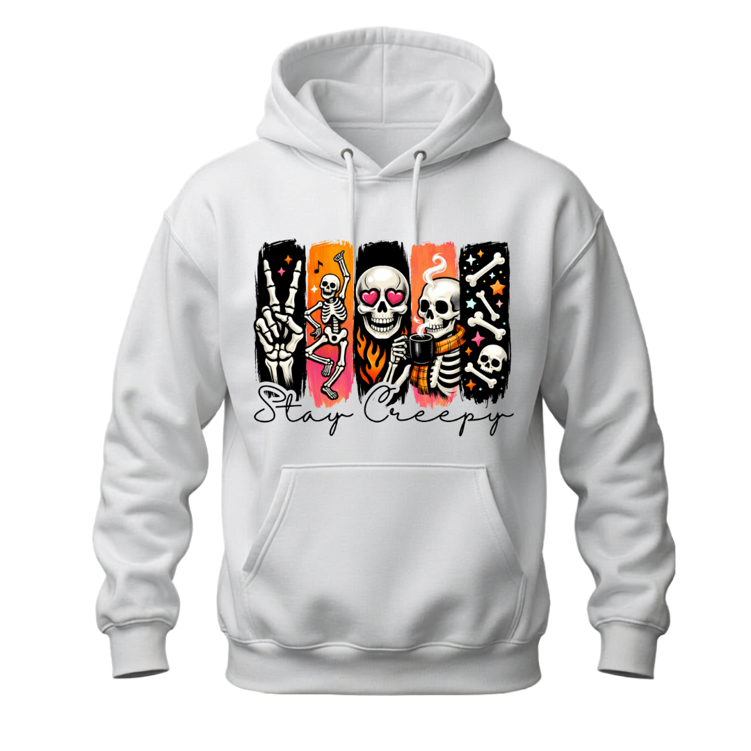 Stay Creepy Adult Hoodie Sweater with Colourful Skeleton Graphic