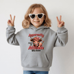 Gray youth pullover hoodie with trendy cow artwork and cute funny quote design