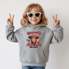 Gray youth pullover hoodie with trendy cow artwork and cute funny quote design