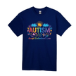Navy blue autism support t-shirt with bold colorful autism design