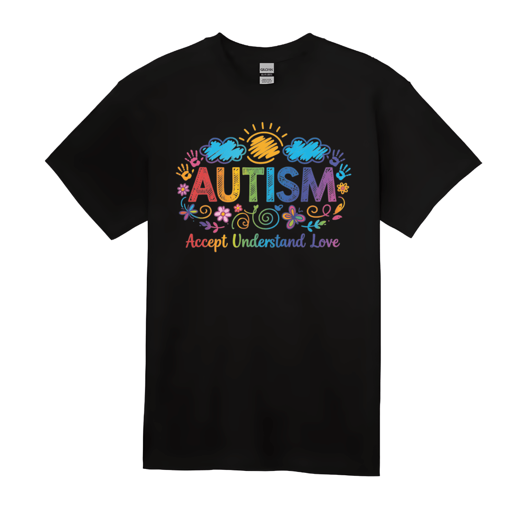Black autism awareness t-shirt with colorful accept understand love graphic design