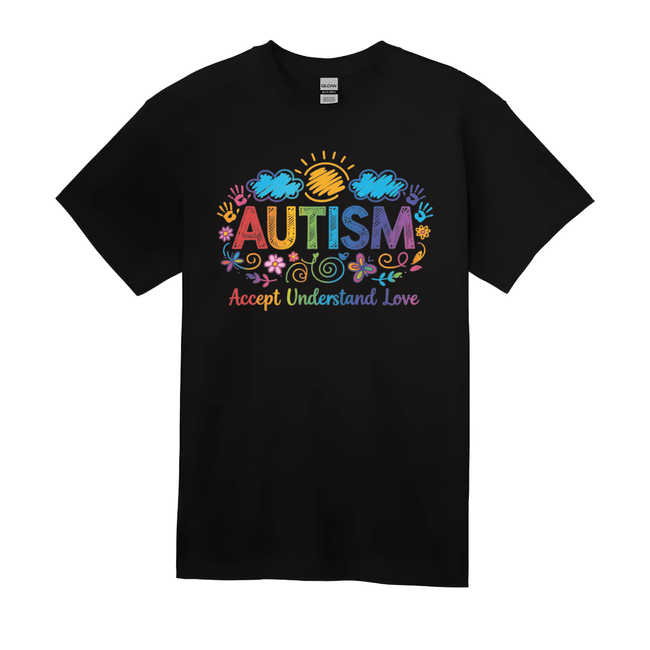Black autism awareness t-shirt with colorful accept understand love graphic design